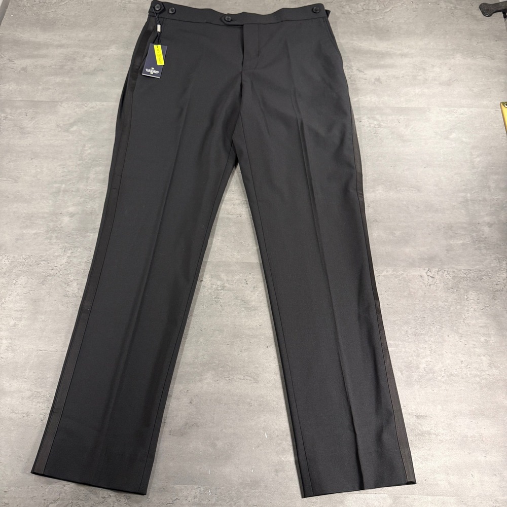 Cavani Trousers Mens 34 Aspen Black Satin Stripe Tuxedo Formal Super Flex NEW